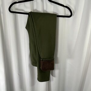 Just Cozy Soft Fleece Lined Leggings XS/S Green/Brown Pants Winter Warm